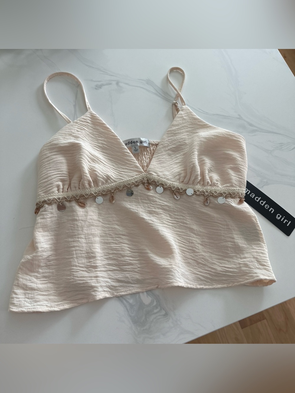 NWT MADDEN GIRL Blush Cream Sequin Shell Cami